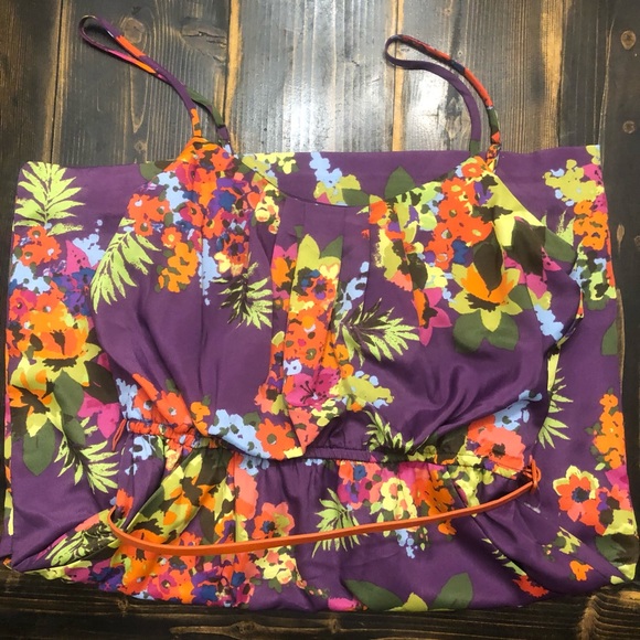 💐B.Smart 🌸Jr Dress 🌼SZ 5/6 Purple W/Orange Pink Yellow Flowers & Orange Belt - Picture 5 of 6